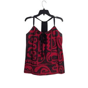 Rix Made in Hawaii red black tribal cotton halter keyhole sleeveless top women M